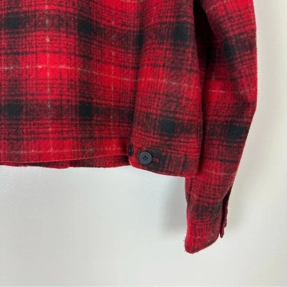 J. Jill Brushed Plaid Cropped Shacket Jacket‎ Large Scarlet Red Soft Cozy Fall - Picture 6 of 15